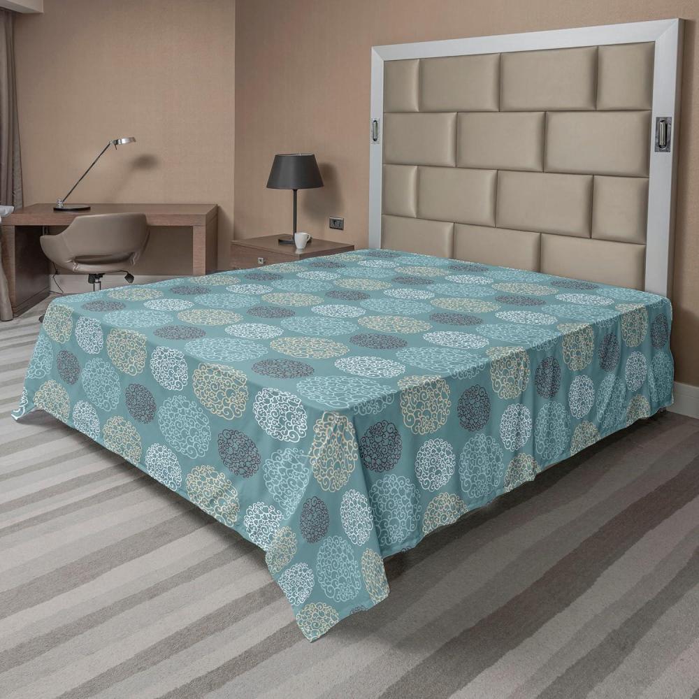 imageAmbesonne Floral Flat Sheet Roses for Valentine Love Team Holiday Celebration Botanical Artwork on Hue Back Soft Comfortable Top Sheet Decorative Bedding 1 Piece Full Size Dimgray BlushCadet Blue White Ecru