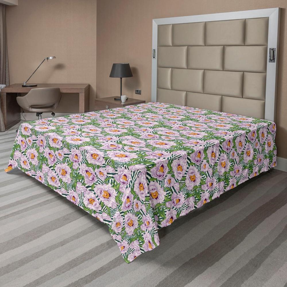 imageAmbesonne Floral Flat Sheet Roses for Valentine Love Team Holiday Celebration Botanical Artwork on Hue Back Soft Comfortable Top Sheet Decorative Bedding 1 Piece Full Size Dimgray BlushPastel Purple Fern Green