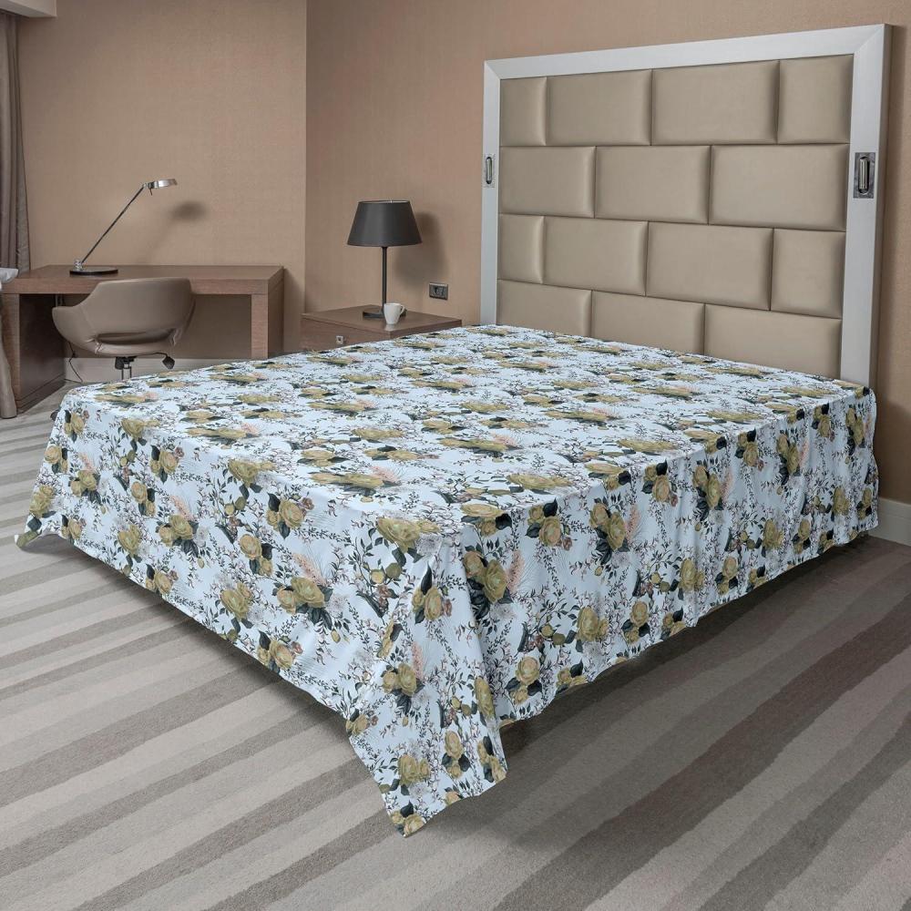 imageAmbesonne Floral Flat Sheet Roses for Valentine Love Team Holiday Celebration Botanical Artwork on Hue Back Soft Comfortable Top Sheet Decorative Bedding 1 Piece Full Size Dimgray BlushPale Azure Blue Evergreen