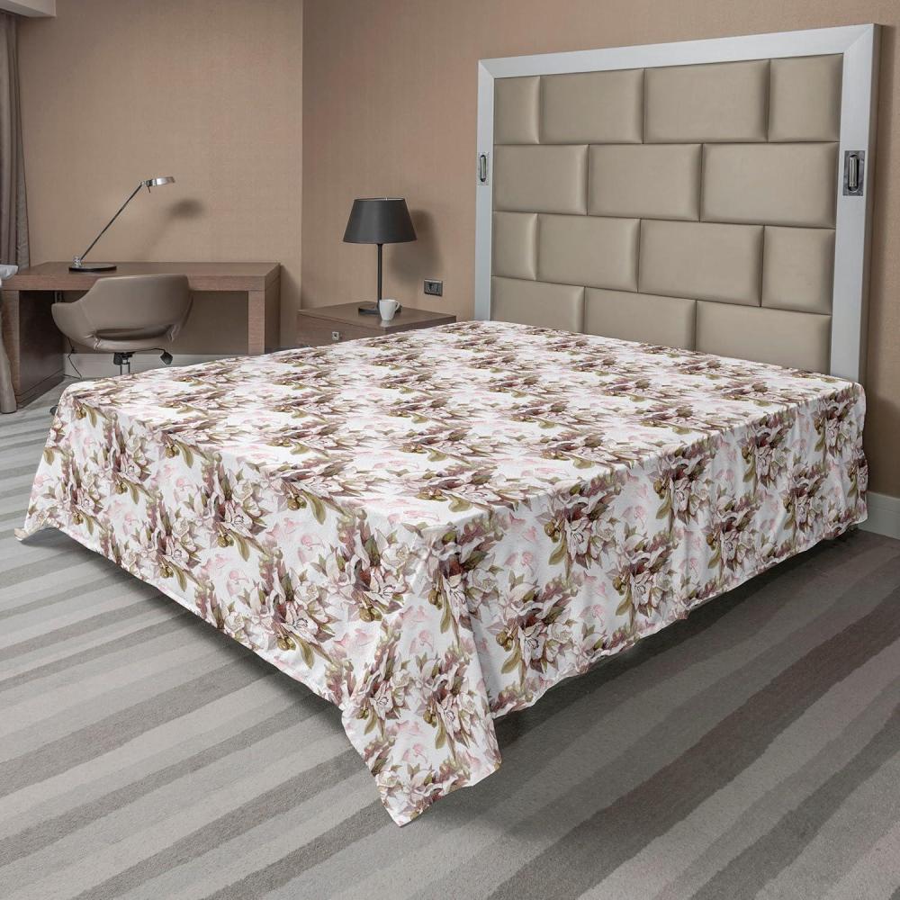 imageAmbesonne Floral Flat Sheet Roses for Valentine Love Team Holiday Celebration Botanical Artwork on Hue Back Soft Comfortable Top Sheet Decorative Bedding 1 Piece Full Size Dimgray BlushPale Mauve Reseda Green