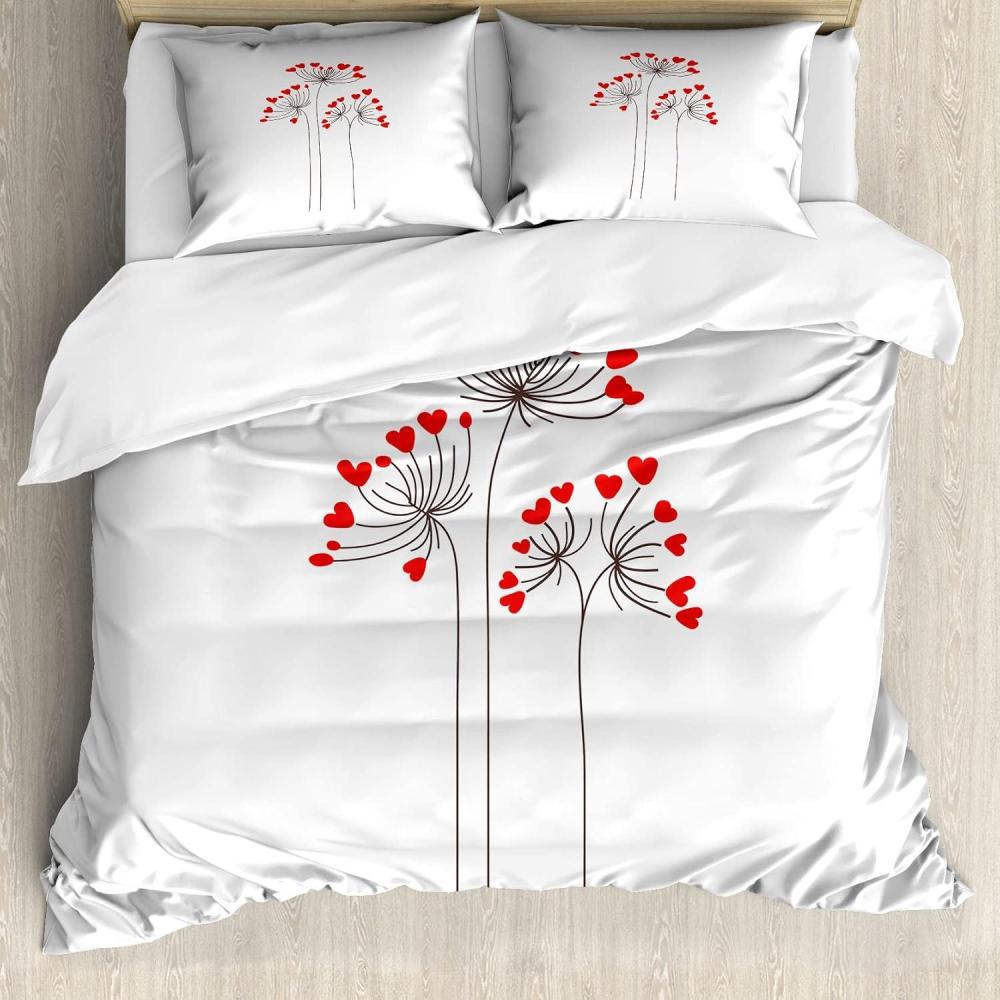 imageAmbesonne Heart Duvet Cover Set Scribble Drawing Romantic Shape Valentines Day Jumble Lines Minimalist Print Decorative 3 Piece Bedding Set with 2 Pillow Shams Queen Size Vermilion WhiteVermilion and Dark Brown