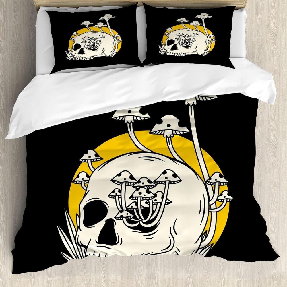 imageAmbesonne Heart Duvet Cover Set Scribble Drawing Romantic Shape Valentines Day Jumble Lines Minimalist Print Decorative 3 Piece Bedding Set with 2 Pillow Shams Queen Size Vermilion WhiteCharcoal Grey and Mustard