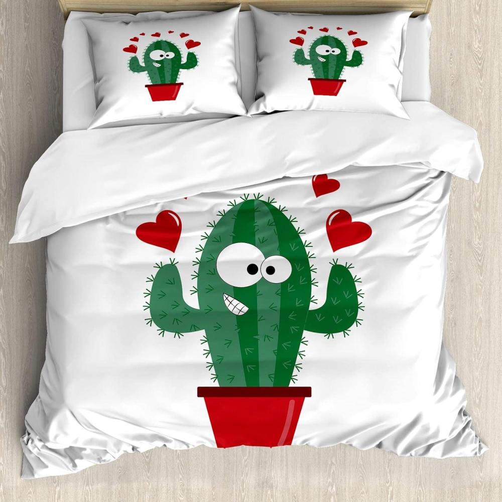 imageAmbesonne Heart Duvet Cover Set Scribble Drawing Romantic Shape Valentines Day Jumble Lines Minimalist Print Decorative 3 Piece Bedding Set with 2 Pillow Shams Queen Size Vermilion WhiteJade Green and Dark Pink