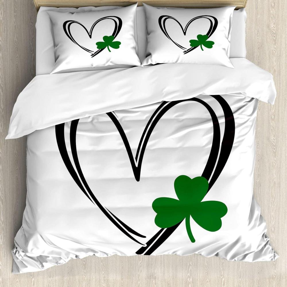 imageAmbesonne Heart Duvet Cover Set Scribble Drawing Romantic Shape Valentines Day Jumble Lines Minimalist Print Decorative 3 Piece Bedding Set with 2 Pillow Shams Queen Size Vermilion WhiteDark Grey Green White