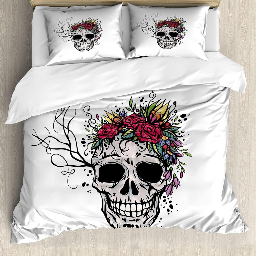 imageAmbesonne Heart Duvet Cover Set Scribble Drawing Romantic Shape Valentines Day Jumble Lines Minimalist Print Decorative 3 Piece Bedding Set with 2 Pillow Shams Queen Size Vermilion WhitePale Eggshell and Multicolor