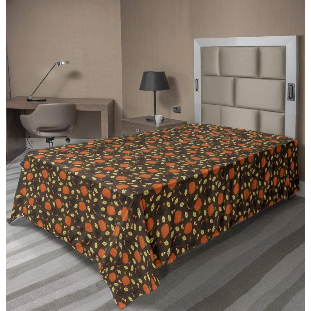 imageAmbesonne Horror Flat Sheet Splashes of Blood Grunge Style Bloodstain Horror Scary Zombie Halloween Themed Print Soft Comfortable Top Sheet Decorative Bedding 1 Piece Queen Size White RedTaupe and Burnt Sienna