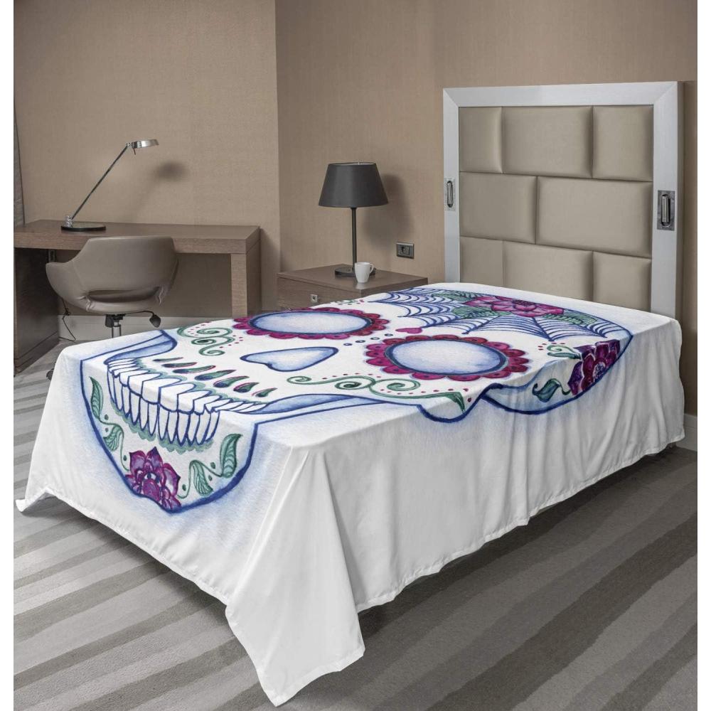 imageAmbesonne Horror Flat Sheet Splashes of Blood Grunge Style Bloodstain Horror Scary Zombie Halloween Themed Print Soft Comfortable Top Sheet Decorative Bedding 1 Piece Queen Size White RedBlue Lavender