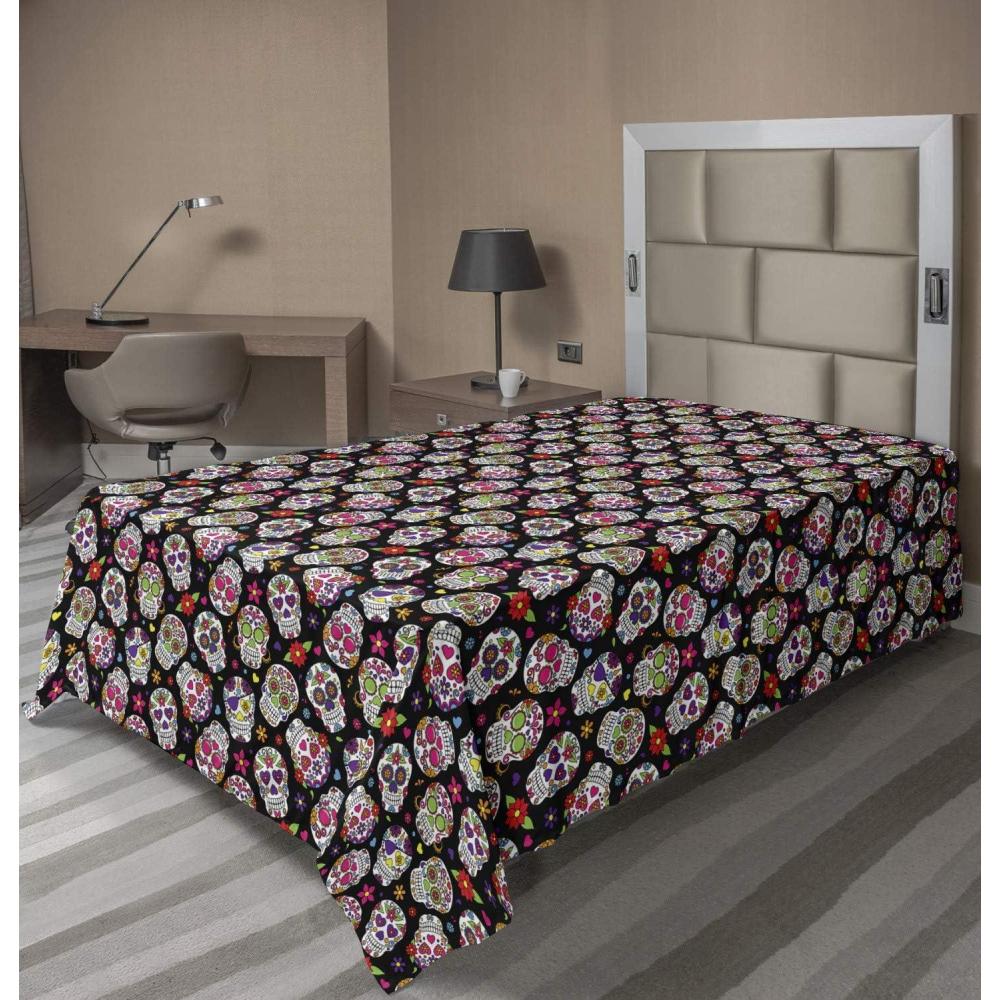 imageAmbesonne Horror Flat Sheet Splashes of Blood Grunge Style Bloodstain Horror Scary Zombie Halloween Themed Print Soft Comfortable Top Sheet Decorative Bedding 1 Piece Queen Size White RedMulticolor Black