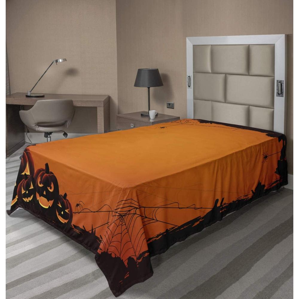 imageAmbesonne Horror Flat Sheet Splashes of Blood Grunge Style Bloodstain Horror Scary Zombie Halloween Themed Print Soft Comfortable Top Sheet Decorative Bedding 1 Piece Queen Size White RedSeal Brown