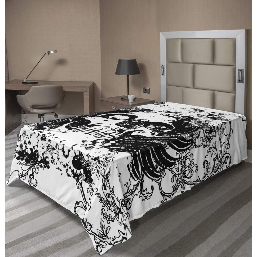 imageAmbesonne Horror Flat Sheet Splashes of Blood Grunge Style Bloodstain Horror Scary Zombie Halloween Themed Print Soft Comfortable Top Sheet Decorative Bedding 1 Piece Queen Size White RedWhite