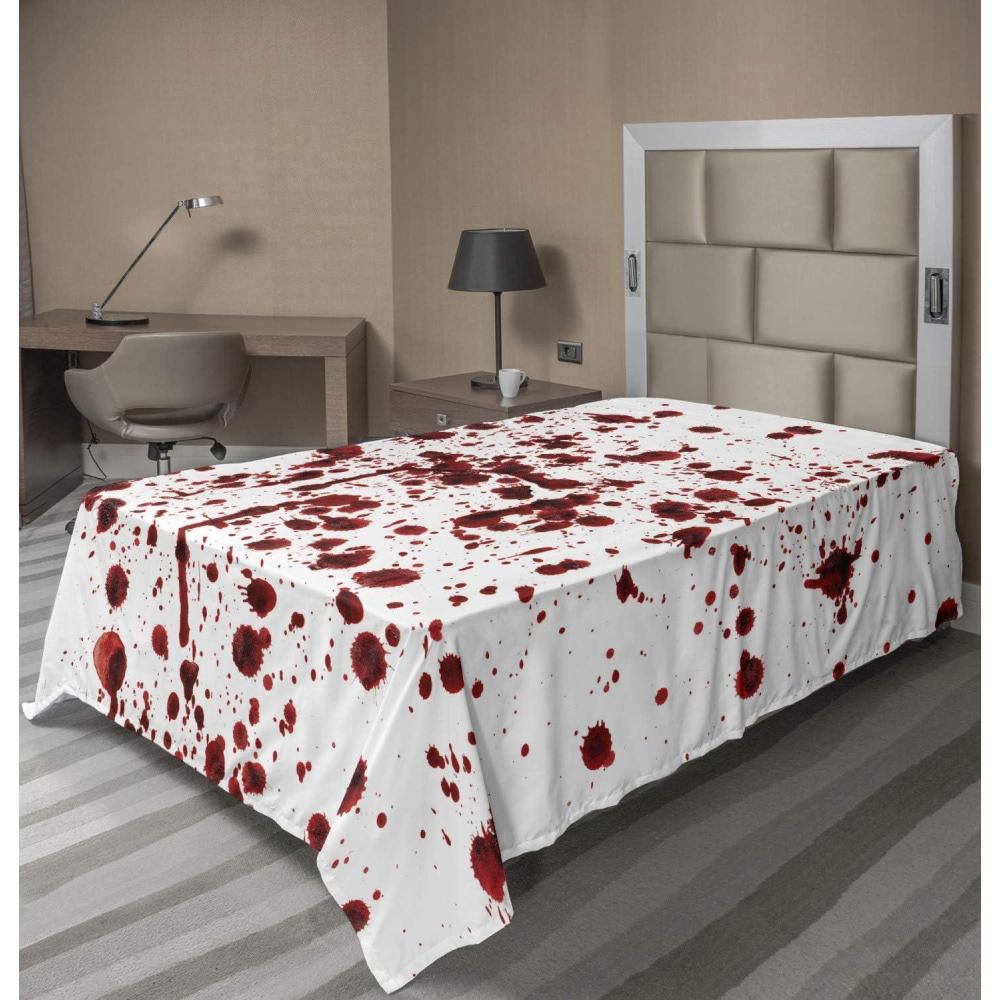 imageAmbesonne Horror Flat Sheet Splashes of Blood Grunge Style Bloodstain Horror Scary Zombie Halloween Themed Print Soft Comfortable Top Sheet Decorative Bedding 1 Piece Queen Size White RedWhite Red