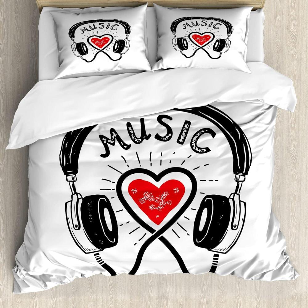 imageAmbesonne Love Duvet Cover Set Rounded Style Words with Hippie Retro Effect Romance Valentines Day 70s 80s Decorative 3 Piece Bedding Set with 2 Pillow Shams Queen Size Vermilion Pink WhiteCharcoal Grey Vermilion