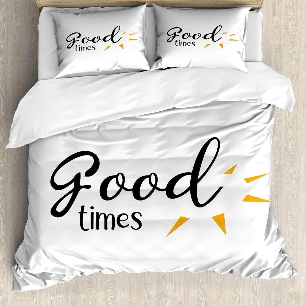 imageAmbesonne Love Duvet Cover Set Rounded Style Words with Hippie Retro Effect Romance Valentines Day 70s 80s Decorative 3 Piece Bedding Set with 2 Pillow Shams Queen Size Vermilion Pink WhiteMarigold White and Black