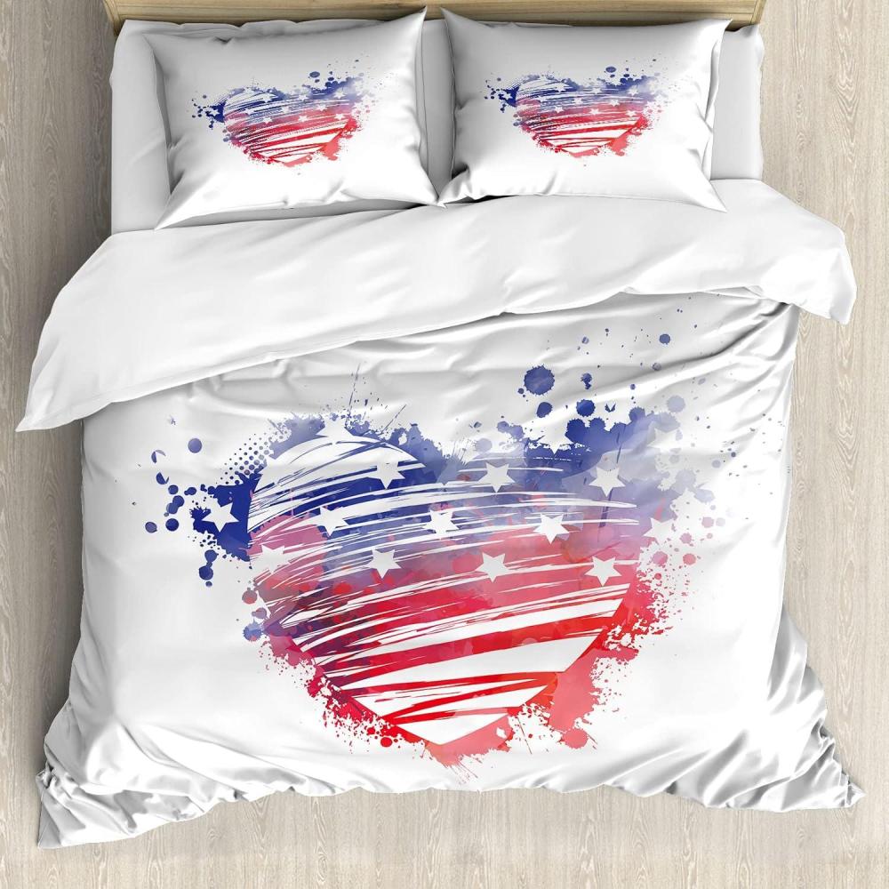 imageAmbesonne Love Duvet Cover Set Rounded Style Words with Hippie Retro Effect Romance Valentines Day 70s 80s Decorative 3 Piece Bedding Set with 2 Pillow Shams Queen Size Vermilion Pink WhiteCeil Blue and Pastel Pink