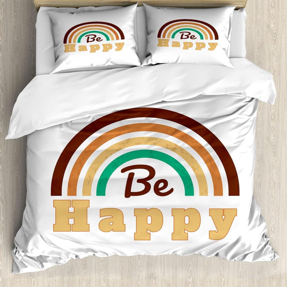 imageAmbesonne Love Duvet Cover Set Rounded Style Words with Hippie Retro Effect Romance Valentines Day 70s 80s Decorative 3 Piece Bedding Set with 2 Pillow Shams Queen Size Vermilion Pink WhiteBrown Jade Green and Beige