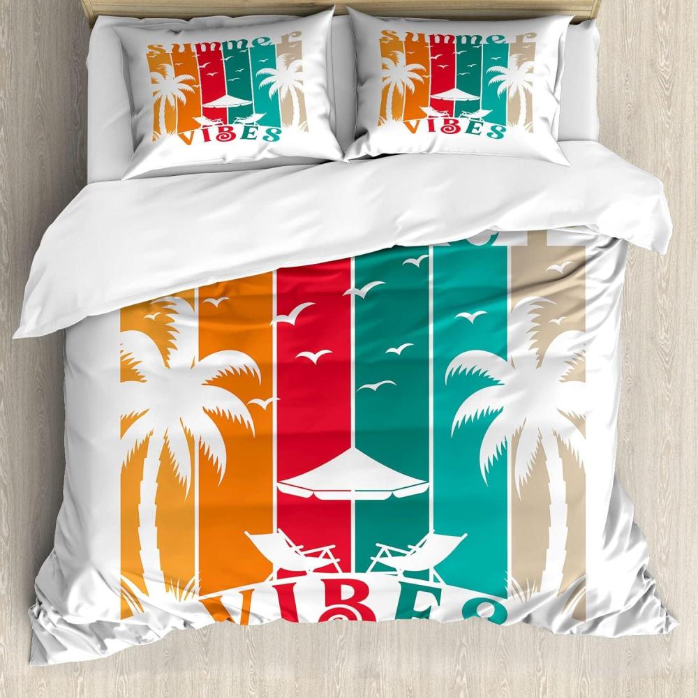 imageAmbesonne Love Duvet Cover Set Rounded Style Words with Hippie Retro Effect Romance Valentines Day 70s 80s Decorative 3 Piece Bedding Set with 2 Pillow Shams Queen Size Vermilion Pink WhiteTeal Magenta and Orange