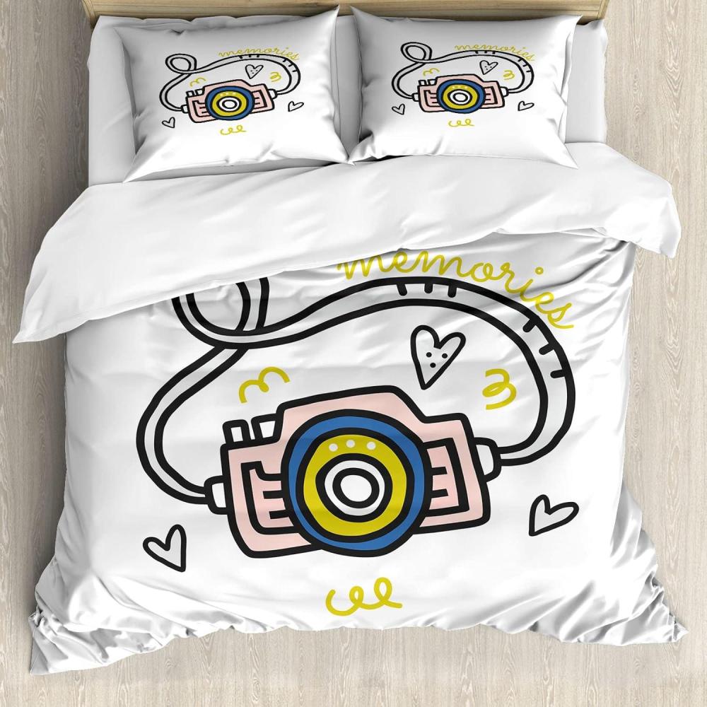 imageAmbesonne Love Duvet Cover Set Rounded Style Words with Hippie Retro Effect Romance Valentines Day 70s 80s Decorative 3 Piece Bedding Set with 2 Pillow Shams Queen Size Vermilion Pink WhiteMustard Pale Rose and Blue