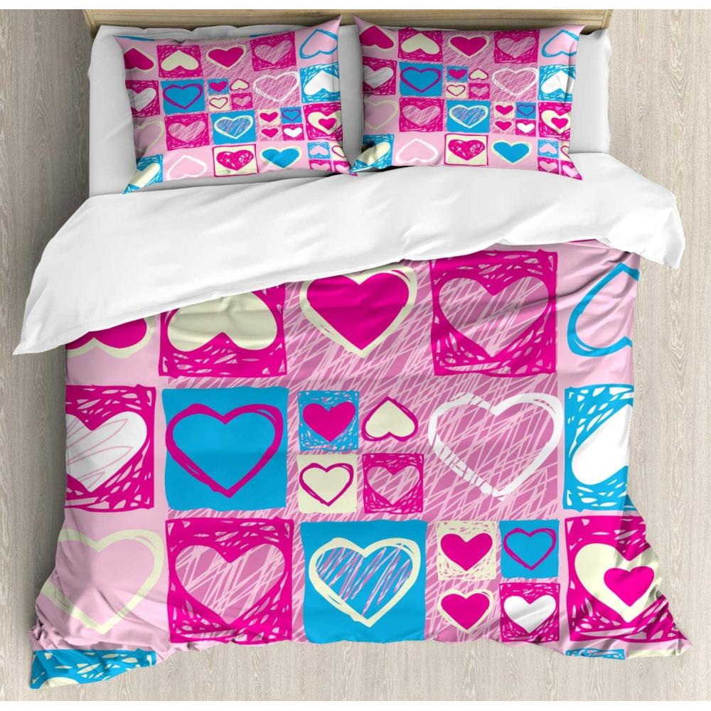imageAmbesonne Love Duvet Cover Sets Cartoon Birds is Sitting on a Branch Bee Smiling Loving Valentine Bedding Set with 2 Duvet Covers amp 4 Pillowcases 2 Pack Queen Size Pale Pink Beige TaupeBlue Ivory Pink