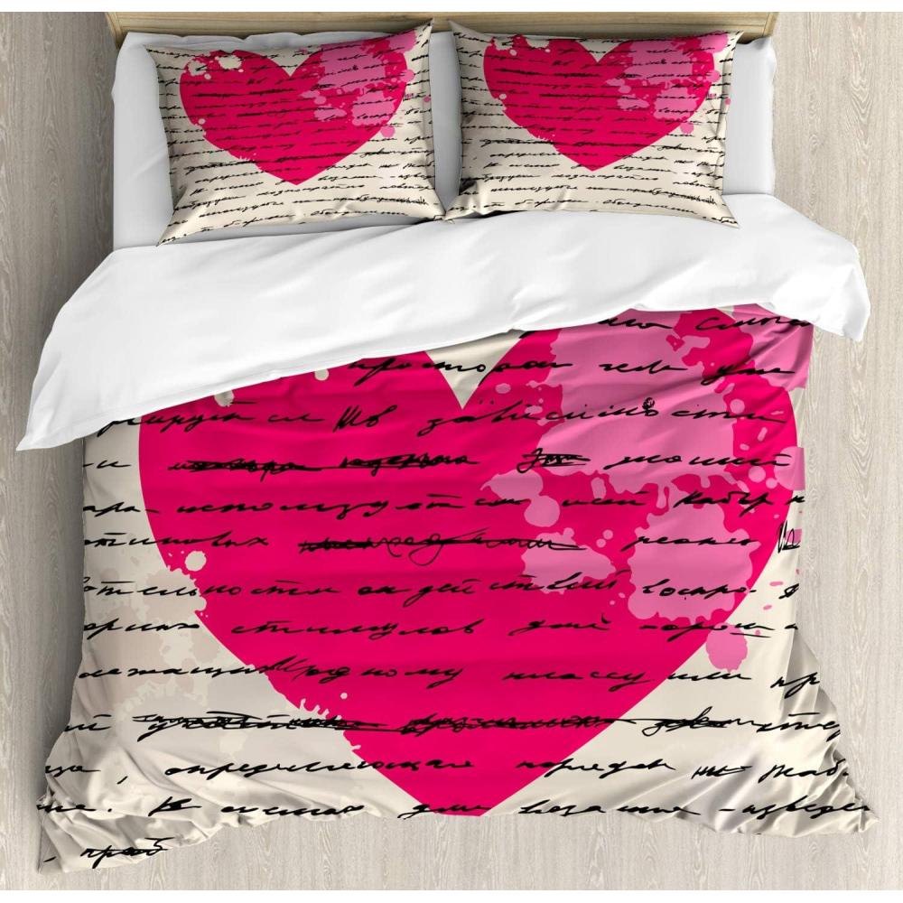 imageAmbesonne Love Duvet Cover Sets Cartoon Birds is Sitting on a Branch Bee Smiling Loving Valentine Bedding Set with 2 Duvet Covers amp 4 Pillowcases 2 Pack Queen Size Pale Pink Beige TaupeBeige Magenta