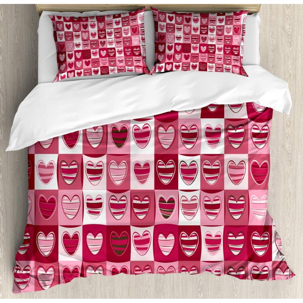 imageAmbesonne Love Duvet Cover Sets Cartoon Birds is Sitting on a Branch Bee Smiling Loving Valentine Bedding Set with 2 Duvet Covers amp 4 Pillowcases 2 Pack Queen Size Pale Pink Beige TaupeDried Rose White