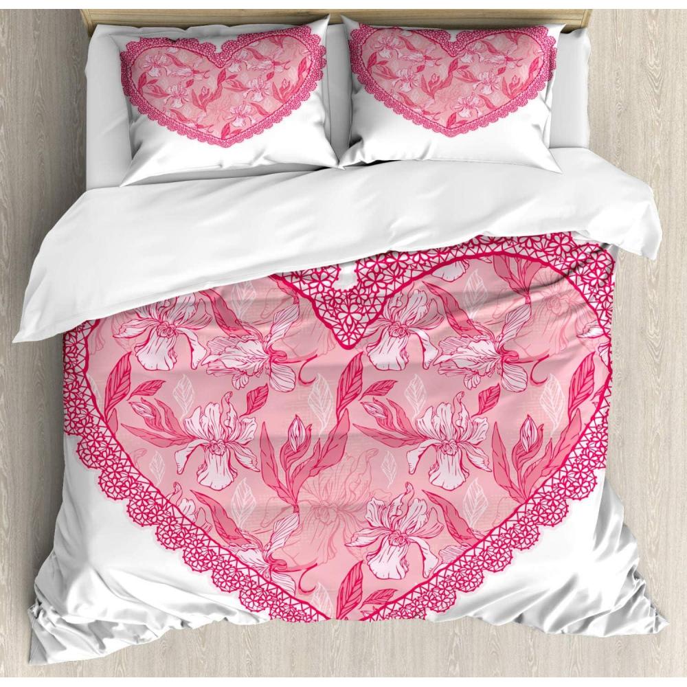imageAmbesonne Love Duvet Cover Sets Cartoon Birds is Sitting on a Branch Bee Smiling Loving Valentine Bedding Set with 2 Duvet Covers amp 4 Pillowcases 2 Pack Queen Size Pale Pink Beige TaupePink Rose White