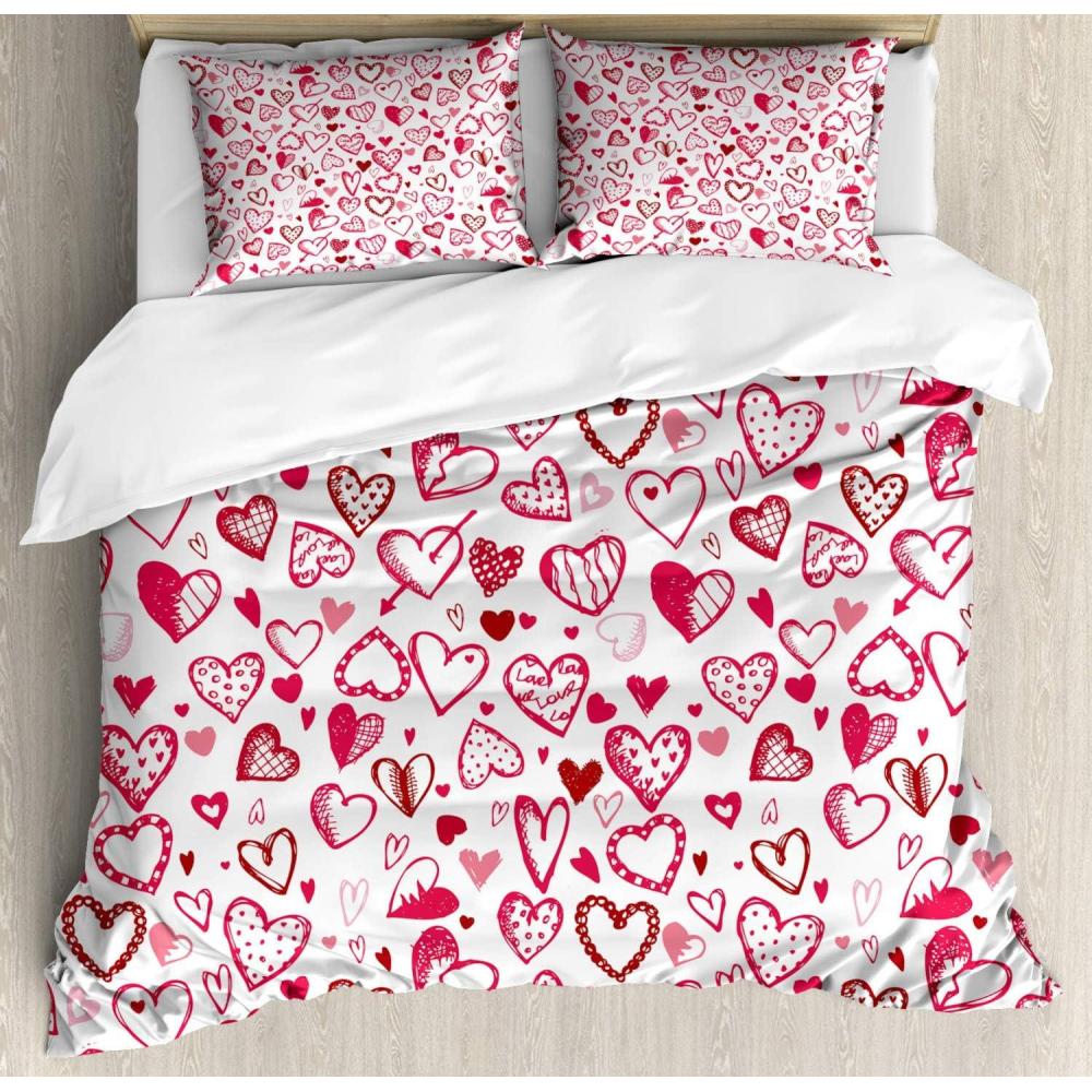 imageAmbesonne Love Duvet Cover Sets Cartoon Birds is Sitting on a Branch Bee Smiling Loving Valentine Bedding Set with 2 Duvet Covers amp 4 Pillowcases 2 Pack Queen Size Pale Pink Beige TaupeMagenta Ruby White