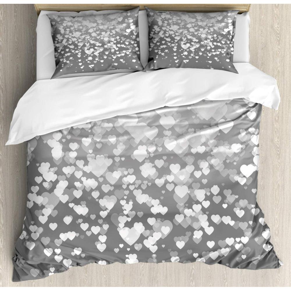 imageAmbesonne Love Duvet Cover Sets Cartoon Birds is Sitting on a Branch Bee Smiling Loving Valentine Bedding Set with 2 Duvet Covers amp 4 Pillowcases 2 Pack Queen Size Pale Pink Beige TaupeDimgrey White
