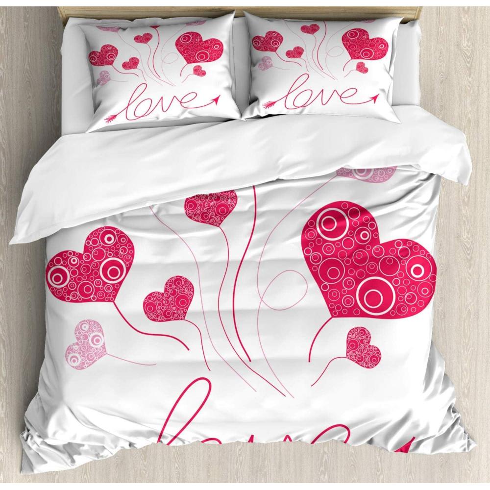 imageAmbesonne Love Duvet Cover Sets Cartoon Birds is Sitting on a Branch Bee Smiling Loving Valentine Bedding Set with 2 Duvet Covers amp 4 Pillowcases 2 Pack Queen Size Pale Pink Beige TaupeMagenta Rose White
