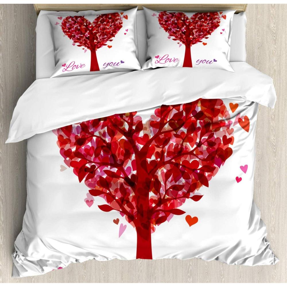 imageAmbesonne Love Duvet Cover Sets Cartoon Birds is Sitting on a Branch Bee Smiling Loving Valentine Bedding Set with 2 Duvet Covers amp 4 Pillowcases 2 Pack Queen Size Pale Pink Beige TaupeRuby Pink Purple