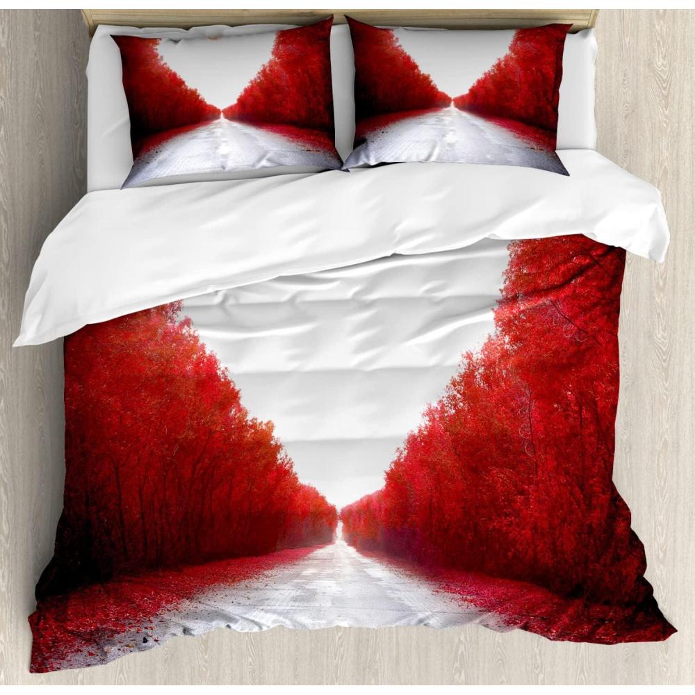 imageAmbesonne Love Duvet Cover Sets Cartoon Birds is Sitting on a Branch Bee Smiling Loving Valentine Bedding Set with 2 Duvet Covers amp 4 Pillowcases 2 Pack Queen Size Pale Pink Beige TaupeRed White