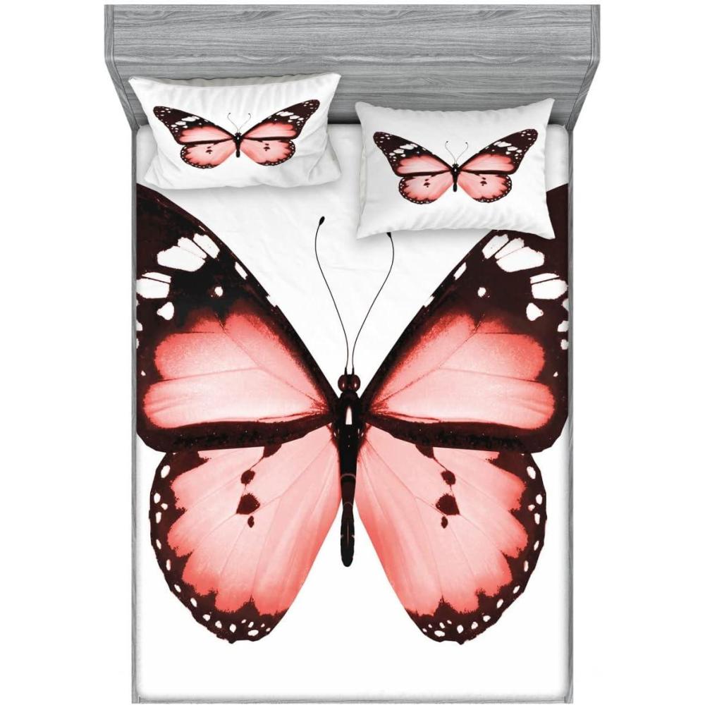 imageAmbesonne Pale Pink 2 Pack Fitted Sheet amp Pillow Sham Set Butterfly Valentines 4 Pcs Bedding Decor Package Contains 2 Full Size Fitted Sheets amp 4 Pillow Covers Dark Brown White