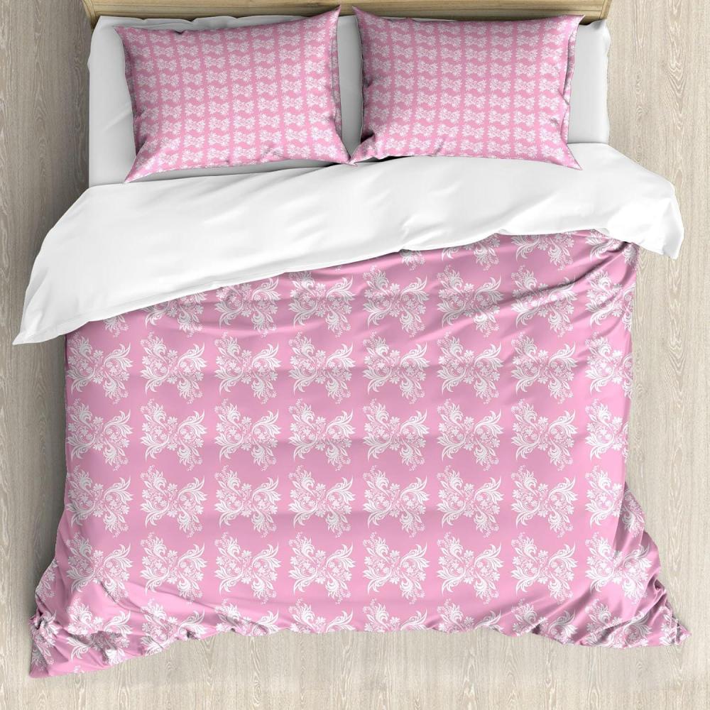 imageAmbesonne Pink Duvet Cover Set Valentines Day Art Colorful Design Funky Hearts and Fractal Ornaments Print Decorative 3 Piece Bedding Set with 2 Pillow Shams Queen Size Pale Ruby Warm TaupeSoft Pink Pale Mauve