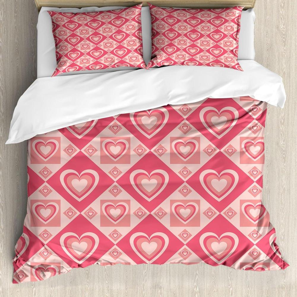imageAmbesonne Pink Duvet Cover Set Valentines Day Art Colorful Design Funky Hearts and Fractal Ornaments Print Decorative 3 Piece Bedding Set with 2 Pillow Shams Queen Size Pale Ruby Warm TaupeDark Coral Pale Salmon