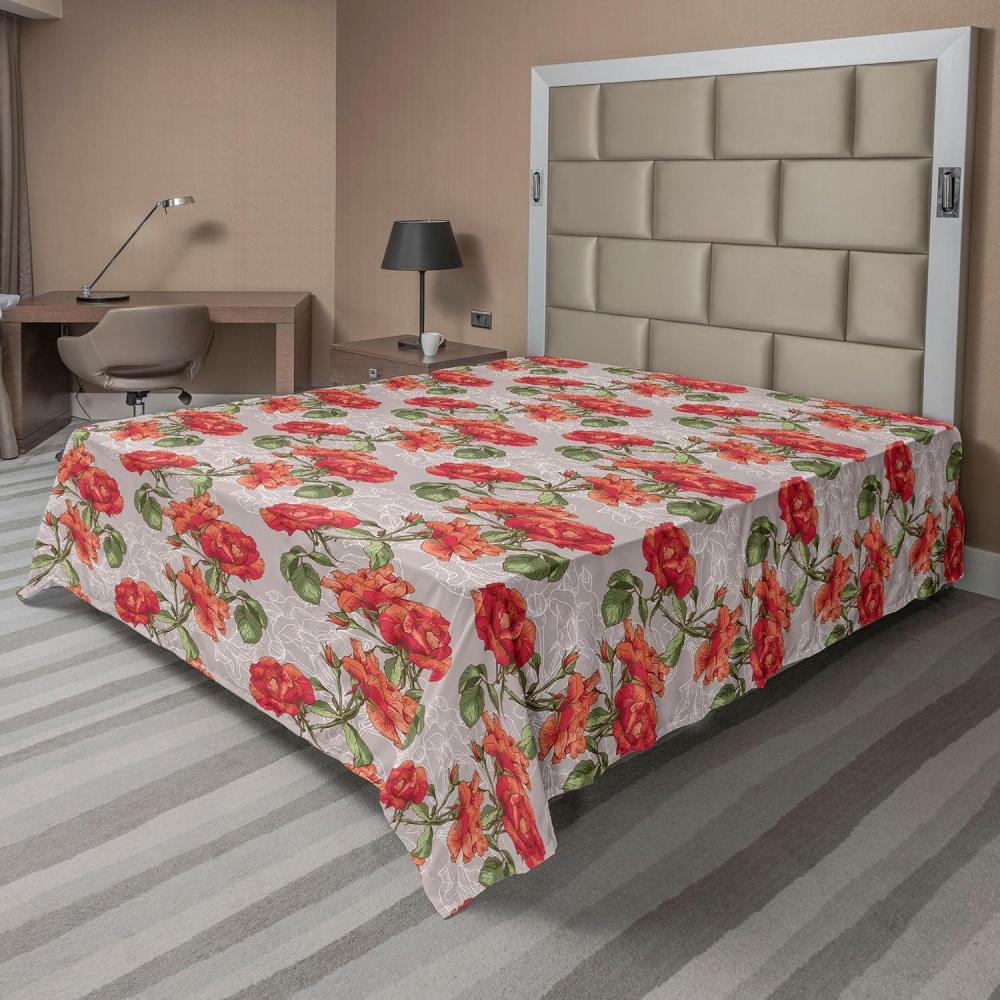 imageAmbesonne Pink Roses Flat Sheet Romantic Spring Garden Blooming Flowers Nature Art Valentine Blossom Soft Comfortable Top Sheet Decorative Bedding 1 Piece Queen Size Magenta Blush KhakiDark Coral Reseda