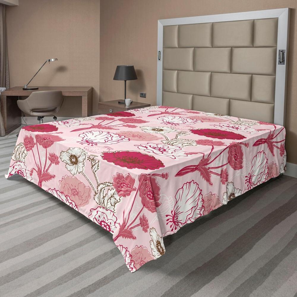 imageAmbesonne Pink Roses Flat Sheet Romantic Spring Garden Blooming Flowers Nature Art Valentine Blossom Soft Comfortable Top Sheet Decorative Bedding 1 Piece Queen Size Magenta Blush KhakiRaspberry Pale Pink White
