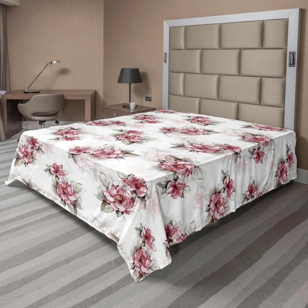 imageAmbesonne Pink Roses Flat Sheet Romantic Spring Garden Blooming Flowers Nature Art Valentine Blossom Soft Comfortable Top Sheet Decorative Bedding 1 Piece Queen Size Magenta Blush KhakiPale Maroon Pale Sepia