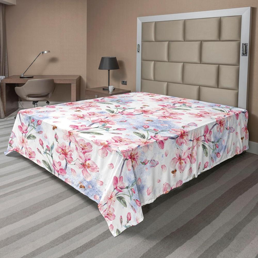 imageAmbesonne Pink Roses Flat Sheet Romantic Spring Garden Blooming Flowers Nature Art Valentine Blossom Soft Comfortable Top Sheet Decorative Bedding 1 Piece Queen Size Magenta Blush KhakiPale Pink and Reseda Green