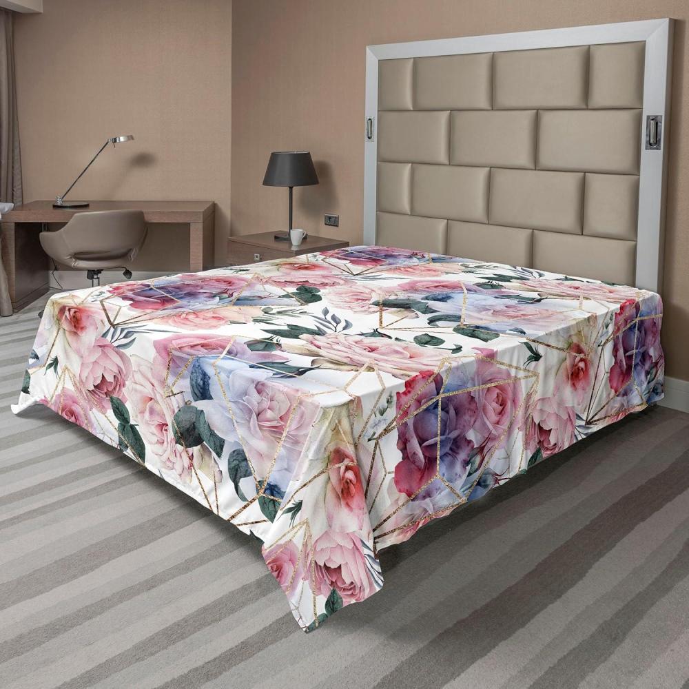 imageAmbesonne Pink Roses Flat Sheet Romantic Spring Garden Blooming Flowers Nature Art Valentine Blossom Soft Comfortable Top Sheet Decorative Bedding 1 Piece Queen Size Magenta Blush KhakiPale Pink and Hunter Green