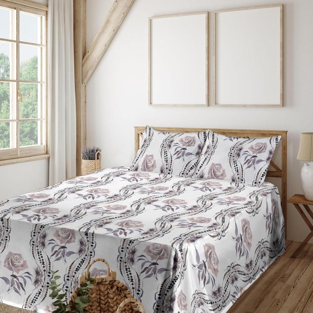 imageAmbesonne Pink Roses Sheet Set Romantic Spring Garden Blooming Flowers Nature Art Valentine Blossom Fitted and Flat Sheet with Pillowcases Bedding Accent 4 Piece Set Full Magenta Blush KhakiPurpleblue and Warm Taupe