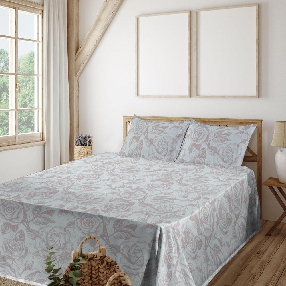 imageAmbesonne Pink Roses Sheet Set Romantic Spring Garden Blooming Flowers Nature Art Valentine Blossom Fitted and Flat Sheet with Pillowcases Bedding Accent 4 Piece Set Full Magenta Blush KhakiPale Mustard Pale Seafoam