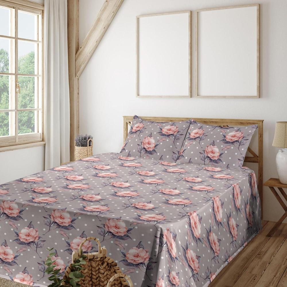 imageAmbesonne Pink Roses Sheet Set Romantic Spring Garden Blooming Flowers Nature Art Valentine Blossom Fitted and Flat Sheet with Pillowcases Bedding Accent 4 Piece Set Full Magenta Blush KhakiTaupe Grey Coral Blush
