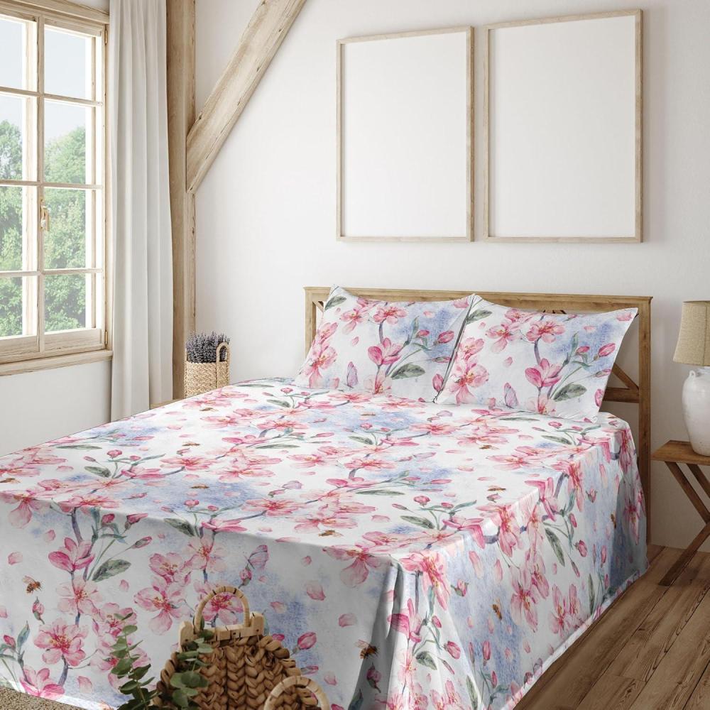 imageAmbesonne Pink Roses Sheet Set Romantic Spring Garden Blooming Flowers Nature Art Valentine Blossom Fitted and Flat Sheet with Pillowcases Bedding Accent 4 Piece Set Full Magenta Blush KhakiPale Pink and Reseda Green