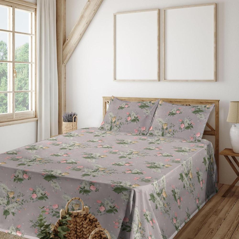 imageAmbesonne Pink Roses Sheet Set Romantic Spring Garden Blooming Flowers Nature Art Valentine Blossom Fitted and Flat Sheet with Pillowcases Bedding Accent 4 Piece Set Full Magenta Blush KhakiPale Pink Jade Green Dust