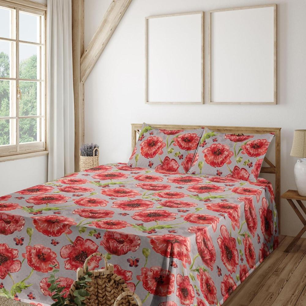 imageAmbesonne Pink Roses Sheet Set Romantic Spring Garden Blooming Flowers Nature Art Valentine Blossom Fitted and Flat Sheet with Pillowcases Bedding Accent 4 Piece Set Full Magenta Blush KhakiRed Fern Green