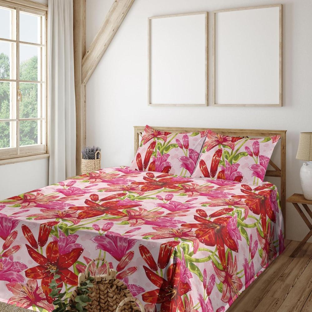imageAmbesonne Pink Roses Sheet Set Romantic Spring Garden Blooming Flowers Nature Art Valentine Blossom Fitted and Flat Sheet with Pillowcases Bedding Accent 4 Piece Set Full Magenta Blush KhakiDark Coral Hot Pink