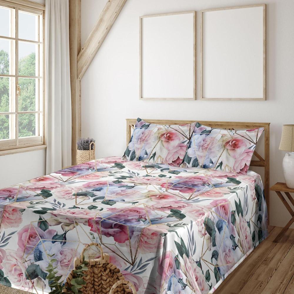 imageAmbesonne Pink Roses Sheet Set Romantic Spring Garden Blooming Flowers Nature Art Valentine Blossom Fitted and Flat Sheet with Pillowcases Bedding Accent 4 Piece Set Full Magenta Blush KhakiPale Pink and Hunter Green