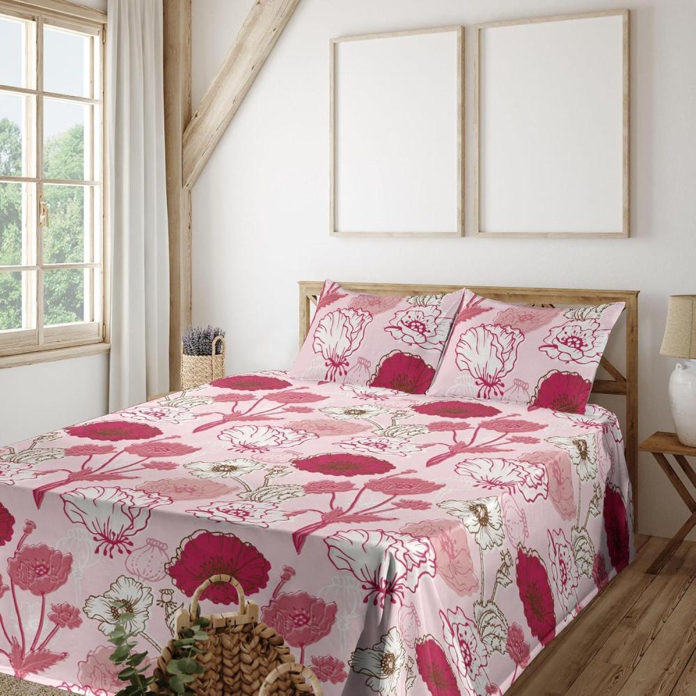imageAmbesonne Pink Roses Sheet Set Romantic Spring Garden Blooming Flowers Nature Art Valentine Blossom Fitted and Flat Sheet with Pillowcases Bedding Accent 4 Piece Set Full Magenta Blush KhakiRaspberry Pale Pink White