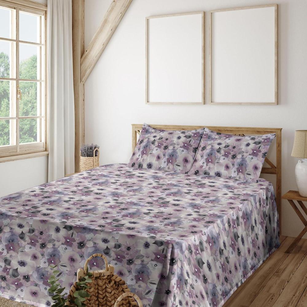imageAmbesonne Pink Roses Sheet Set Romantic Spring Garden Blooming Flowers Nature Art Valentine Blossom Fitted and Flat Sheet with Pillowcases Bedding Accent 4 Piece Set Full Magenta Blush KhakiPale Purple Eggshell