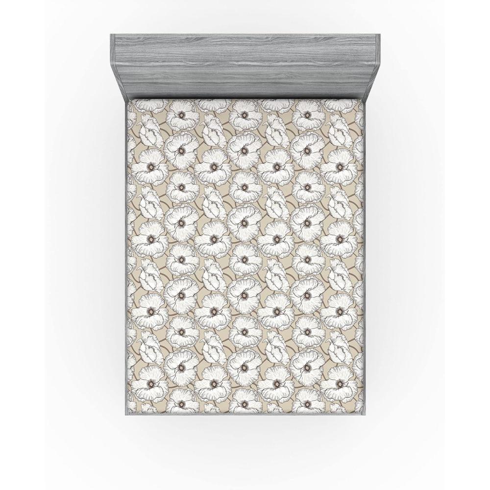 imageAmbesonne Romantic Fitted Sheet Valentines Day Kiss Love Me and You Lettering with Blooming Flowers Decorative Soft Fabric Bedding AllRound Elastic Pocket Full Size Pastel Pink Grey EggshellDark Eggshell Brown White