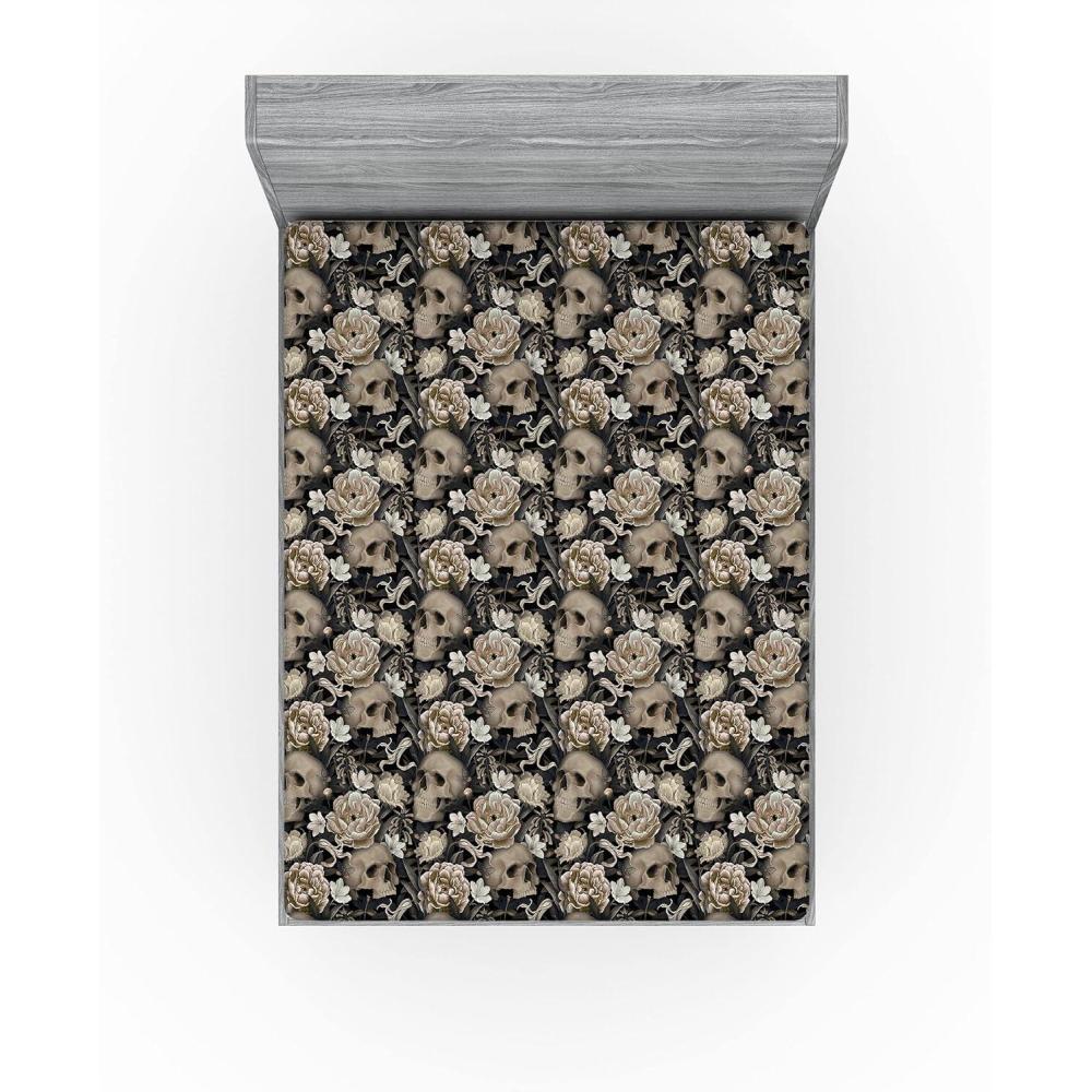 imageAmbesonne Romantic Fitted Sheet Valentines Day Kiss Love Me and You Lettering with Blooming Flowers Decorative Soft Fabric Bedding AllRound Elastic Pocket Full Size Pastel Pink Grey EggshellCharcoal Grey and Dark Tan